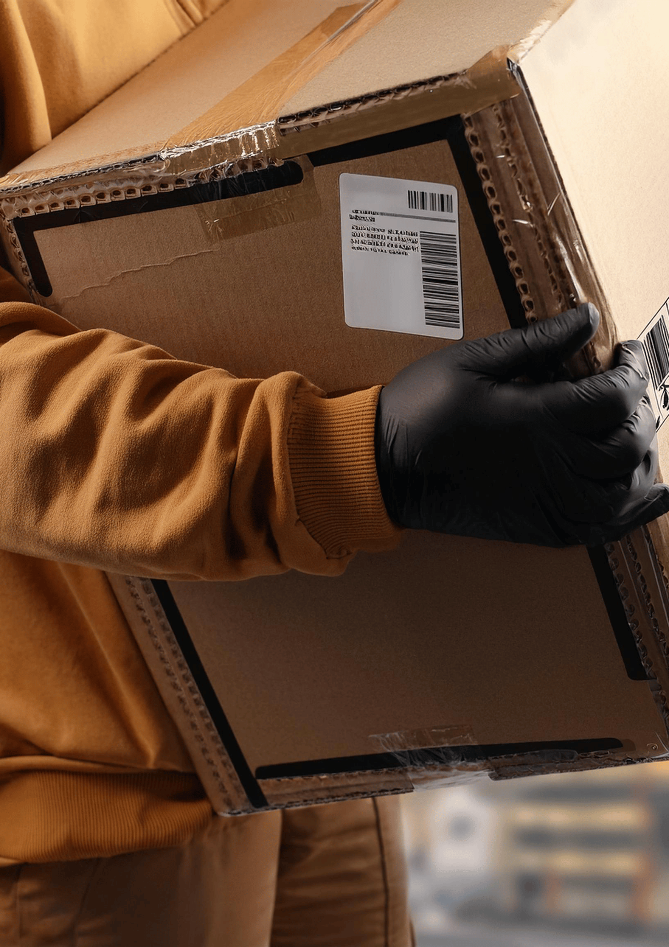 Kurier trzymający zapakowana paczkę